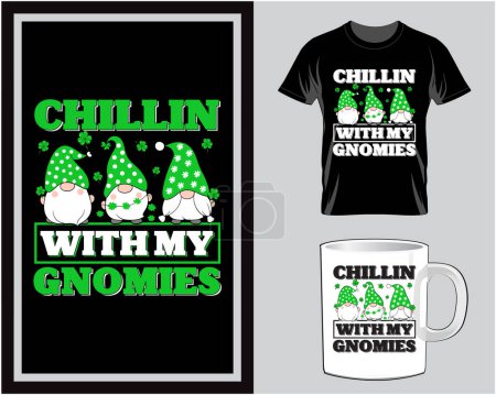 Ilustración de Chillin with my snowmies St. Patrick's Day t shirt and mug design vector illustration - Imagen libre de derechos
