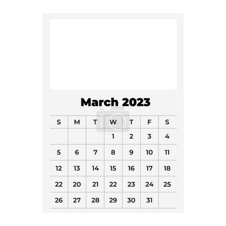 March calendar 2023. Calendar icon. Frame