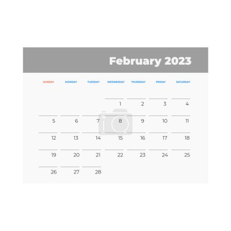 Februar-Kalender 2023. Kalendersymbol. Flacher Stil