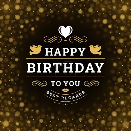 Birthday romantic golden sparkle vintage social media post design template vector illustration. Happy birth anniversary holiday festive heart dove best regards classic ornate blurred smooth dots