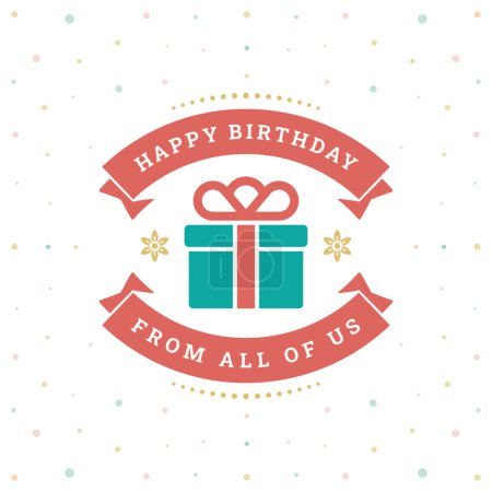 Birthday gift box ribbon vintage greeting social media post template vector flat illustration. Festive present best wishes congratulations retro ornate colored polka dots decorative design