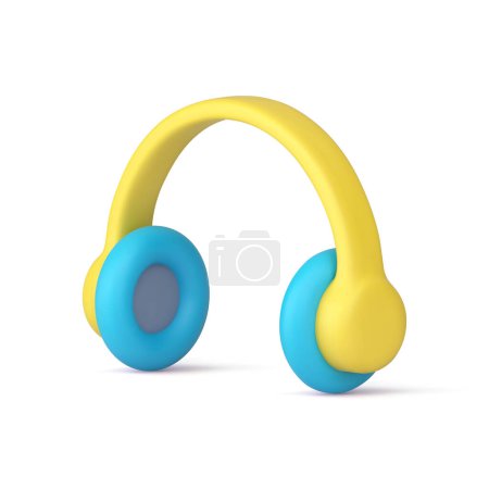 Ilustración de Auriculares azul acústica portátil accesorio música escuchar 3d icono ilustración vectorial realista. Auriculares dispositivo electrónico musical estéreo sonido DJ entretenimiento hobby radio difusión tecnología - Imagen libre de derechos