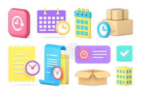 Time countdown checking watch counter deadline measurement business timer set 3d icon realistic vector illustration. Timing always available calendar schedule parcel delivery payment learning deal