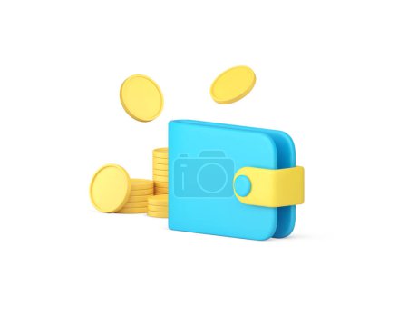 Wallet with golden coin cash money shopping financial banking payment 3d icon realistic vector illustration. Finance economy independence richness profit wealth salary earnings currency abundance