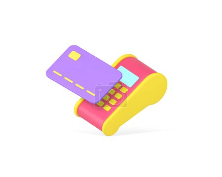 Credit debit card POS terminal machine contactless payment e money banking transaction 3d icon realistic vector illustration. Shopping purchase digital paying electronic financial commercial device