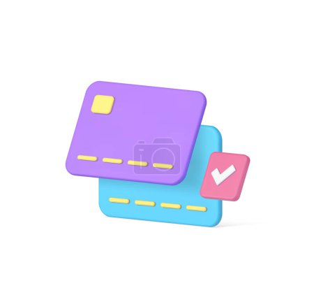 Online banking e money transfer between credit debit card success transaction 3d icon realistic vector illustration. Internet financial management account payment complete wireless digital technology