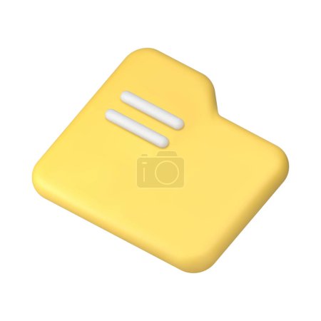 Digital folder business document storage archive directory yellow 3d icon realistic vector illustration. Information organize technology equipment cyberspace web database communication multimedia memo