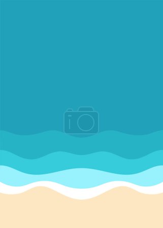 Beach coastline with sea waves and sand shore top view background drawing poster vector flat illustration. Summer tropical seascape paradise ocean seashore landscape with foam tour travel vacation