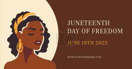 Juneteenth day of freedom social media banner beauty black woman hand drawn portrait vector flat illustration. African strong boho female ethnic support national holiday internet advertising template