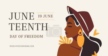 African fashion summer woman Juneteenth day freedom social media banner template vector flat illustration. Afro female portrait feminism strong ethnic support holiday celebrate internet advertising