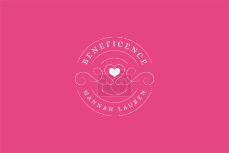 Romantic heart love curved classical ornate minimal line logo design template for wedding vector illustration. Pink elegant amour honeymoon greeting emblem for bridal invitation brand agency