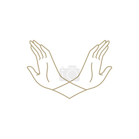 Meditación cruzada manos humanas equilibrio espiritual concentración línea arte icono vector ilustración. Elegante persona brazos dedos elegantes mindfulness estilo de vida relajación tranquila perfección bienestar