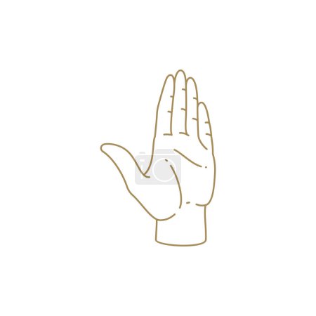 Einfarbig goldene, offene menschliche Palme Palmistry Schönheitspflege dekorative Designlinie Icon Vektor Illustration. Minimalistisch einfache Person Hand mit eleganten Fingern grüßen Gruß Chiromantie