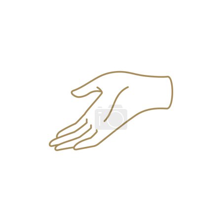 Minimalist elegant hospitality human hand with open palm and fingers line art icon vector illustration. Monochrome romantic person arm meditation help support concentration linear decorative design