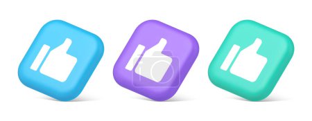 Illustration for Thumb up like cool button cyberspace approve acceptance communication 3d realistic blue purple and green icons. Good rating website awesome symbol blogging recommendation - Royalty Free Image