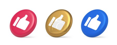 Illustration for Thumb up like cool button cyberspace approve acceptance communication 3d realistic pink gold blue icons. Good rating website awesome symbol blogging recommendation - Royalty Free Image