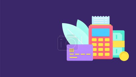 POS terminal with receipt, credit card and cash money dollar for payment 3d icon isometric illustration. Retail modern commercial e payment contactless online buying with golden coins isolated