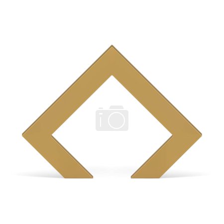 Triangle d'or arc géométrique porte d'entrée étape minimaliste pour la présentation illustration vectorielle réaliste. Arc polygonal coin de sortie fondation de base métal premium 3d élément décor design