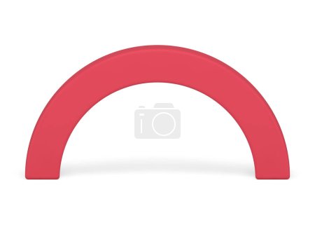 Red archway curved geometric column entrance stage basic foundation 3d decor element realistic vector illustration. Arch exit doorway creative architecture base minimalist rendering construction