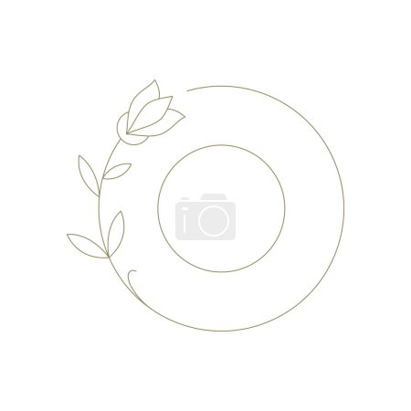 Elegant circle frame with tulip flower line art decorative element for logo vector illustration. Botanical blossom floral round border linear contour design for wedding invitation beauty emblem