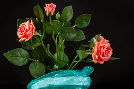 Foto de Primer plano de flores de rosas aisladas en negro. Ramo de flores de jardín. - Imagen libre de derechos