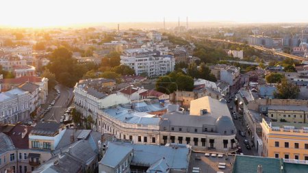 Photo for Aerial view of city at sunset. Ukrainian town scape. - Royalty Free Image