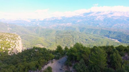 Photo for Aerial panoramic view from drone. Travel to mountains. Green vegetation in the mountains. - Royalty Free Image