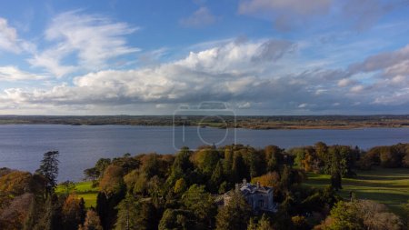 A beautiful aerial autumn photo Park showing the brown and green colours on the trees in Belveder House.