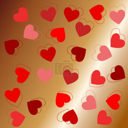 Illustration for Romantic composition with double contoured hearts on bronze gradient background - Royalty Free Image