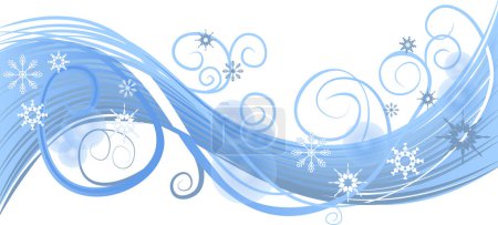 Winter wave decoration element for greeting card colored in blue on transparent background