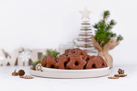 Galletas de Navidad tradicionales de pan de jengibre esmaltado alemán llamado 'Lebkuchen' en varias formas