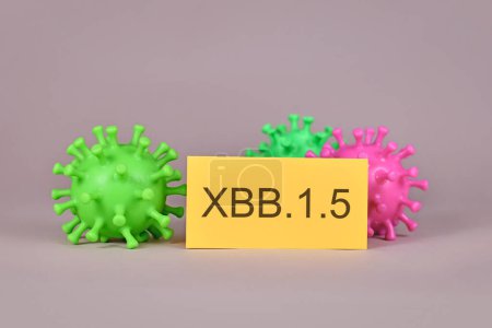 Foto de New XBB.1.5 Omicron subvariant virus mutation concept with virus model and text - Imagen libre de derechos