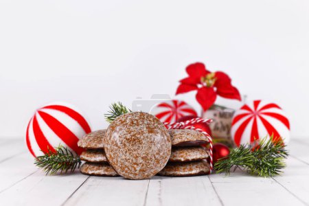 Traditional German round glazed gingerbread Christmas cookie called 'Lebkuchen