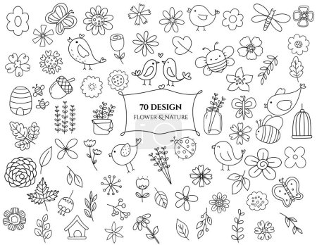 Illustration for Flower leaf animal big set, doodle hand drawn outline style, for printing,card, wedding,love, t shirt,banner,product.vector illustration - Royalty Free Image