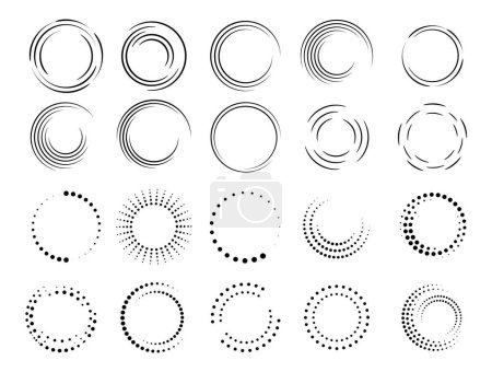 Téléchargez les illustrations : Icône cercle demi-ton points en forme de cercle. logo rond. cadre vectoriel pointillé. Demi-tons élément de conception - en licence libre de droit