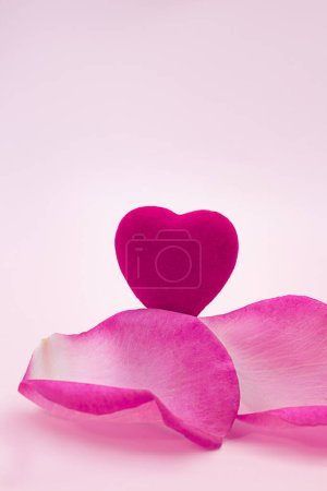 Foto de Pink heart with rose petals. Vertical. Valentine's day, gentle spring background. Copy space - Imagen libre de derechos