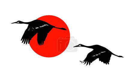 Illustration for Cranes Flying at Sunset - Royalty Free Image