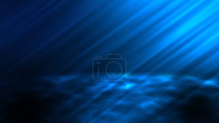 The deep blue hues of an underwater scene, illuminated by rays of light streaming down from above. The light creates a mesmerizing effect, illuminating the waters surface and revealing the depth and mystery of the ocean.