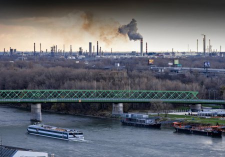 Photo for Slovnaft Refinery in Bratislava, Stary most, Danube River, Petrzalka, Slovakia. - Royalty Free Image