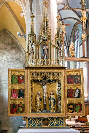 Foto de Interior de la Basílica de San Egidio en Bardejov, UNESCO, Altar del Maestro Pablo de Levoce, Eslovaquia. - Imagen libre de derechos