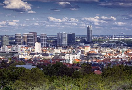 Photo for View of Bratislava, Eurovea Tower and Mlynske Nivy in Bratislava, Slovakia. - Royalty Free Image