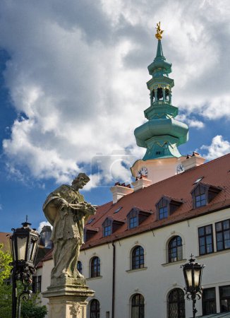 Michalska Tower in Bratislava, Statue of Saint, Slovakia.