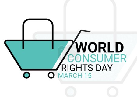 Foto de A 3D rendering World Consumer Rights Day concept with shopping cart on white background. - Imagen libre de derechos