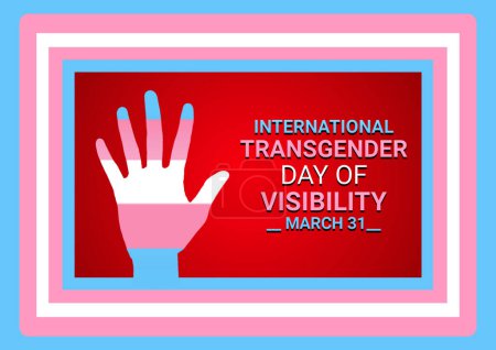 Foto de Ilustración del Día Internacional de la Visibilidad Transgénero. Impresión de la mano con los colores del icono de la bandera del orgullo transgénero. Cartel del Día de la Visibilidad Transgénero, 31 de marzo. Día importante - Imagen libre de derechos