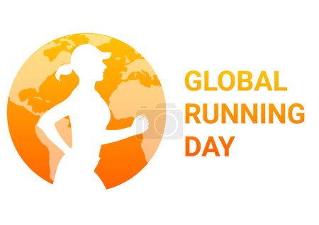 Globaler Lauftag. illustration. Silhouette einer Frau, die vor dem Hintergrund der Erdkugel läuft.