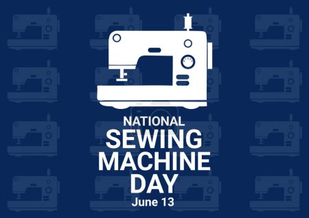 National Sewing Machine Day illustration. June 13. Holiday concept. Template for background, banner, card, poster with text inscription.