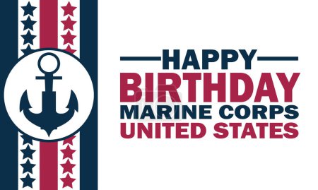 Happy Birthday Marine Corps United States. Holiday concept. Template for background, banner, card, poster with text inscription. Vector EPS10 illustration