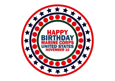Ilustración de Feliz cumpleaños Marine Corps United States Vector Template Design Illustration. 10 de noviembre. Adecuado para tarjeta de felicitación, póster y pancarta - Imagen libre de derechos