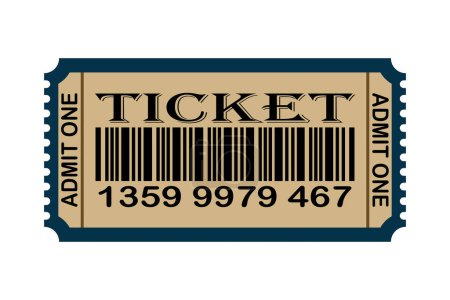 Ilustración de Ilustración vectorial de un ticket de admisión con un código de barras sobre un fondo blanco. Bueno para cine, teatro, concierto, actuación, fiesta, evento, festival. - Imagen libre de derechos