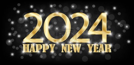 Ilustración de Feliz Año Nuevo 2024. Texto dorado sobre un fondo oscuro. Ilustración vectorial. - Imagen libre de derechos